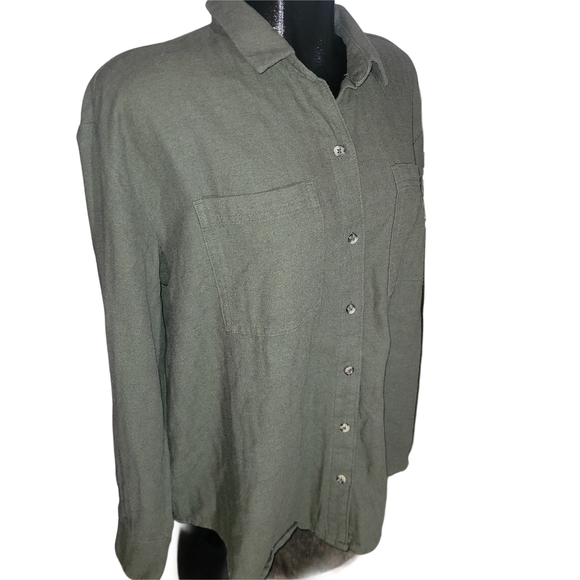 Old Navy Olive Green The Boyfriend Button Up Shirt L - Picture 2 of 6